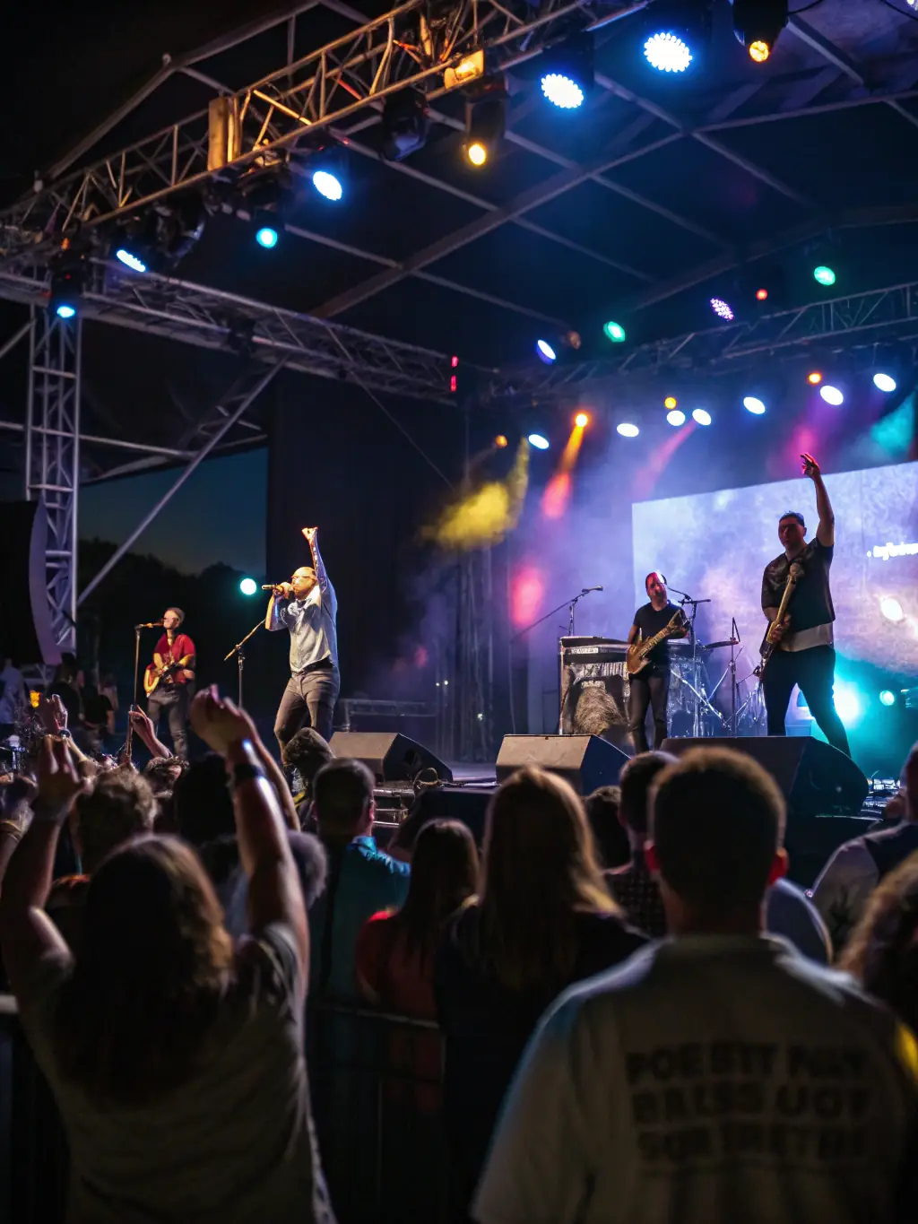 A photograph capturing a live music performance organized by ASSOCIATION AMAVADA, featuring local musicians and a diverse audience enjoying the event.